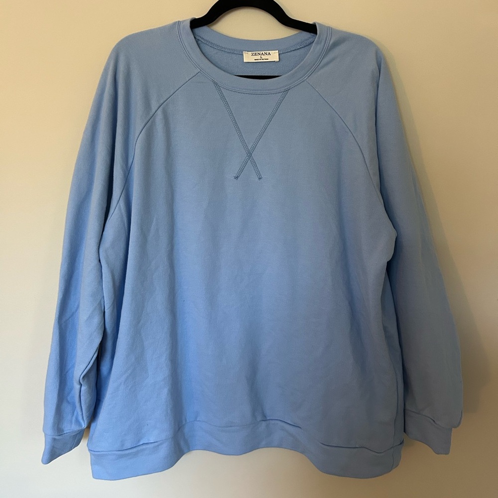 Blue cross stitch crew neck sweatshirt